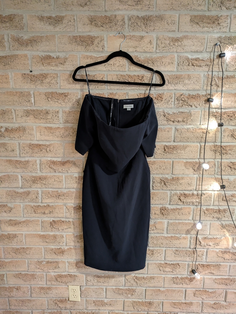 Calvin Klein Navy Blue Off-Shoulder Midi Dress